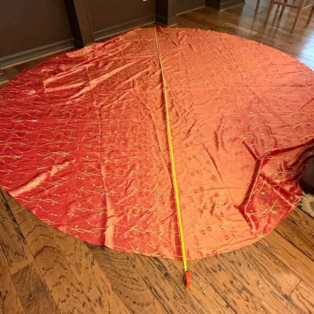 Large Round Taffeta? Tablecloth 'Orange Edgewater' Embroidered Whimsical Fabric